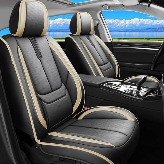 Fit Santa Cruz Car Seat Covers for Hyundai Santa Cruz 2022-2025 2026-Upgraded Premium Waterproof & Breathable Leather,Airbag Compatible,All-Weather Seat Cushion Protector,2 Front/Black-Beige
