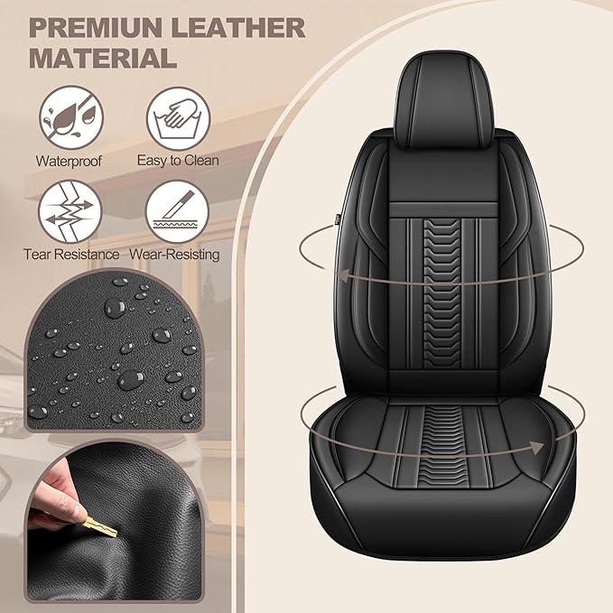TTX LIGHTING for Subaru Outback 2007-2026 Seat Covers: Waterproof Leather Seat Protector with Airbag Compatible (2 Front Seats,Black)