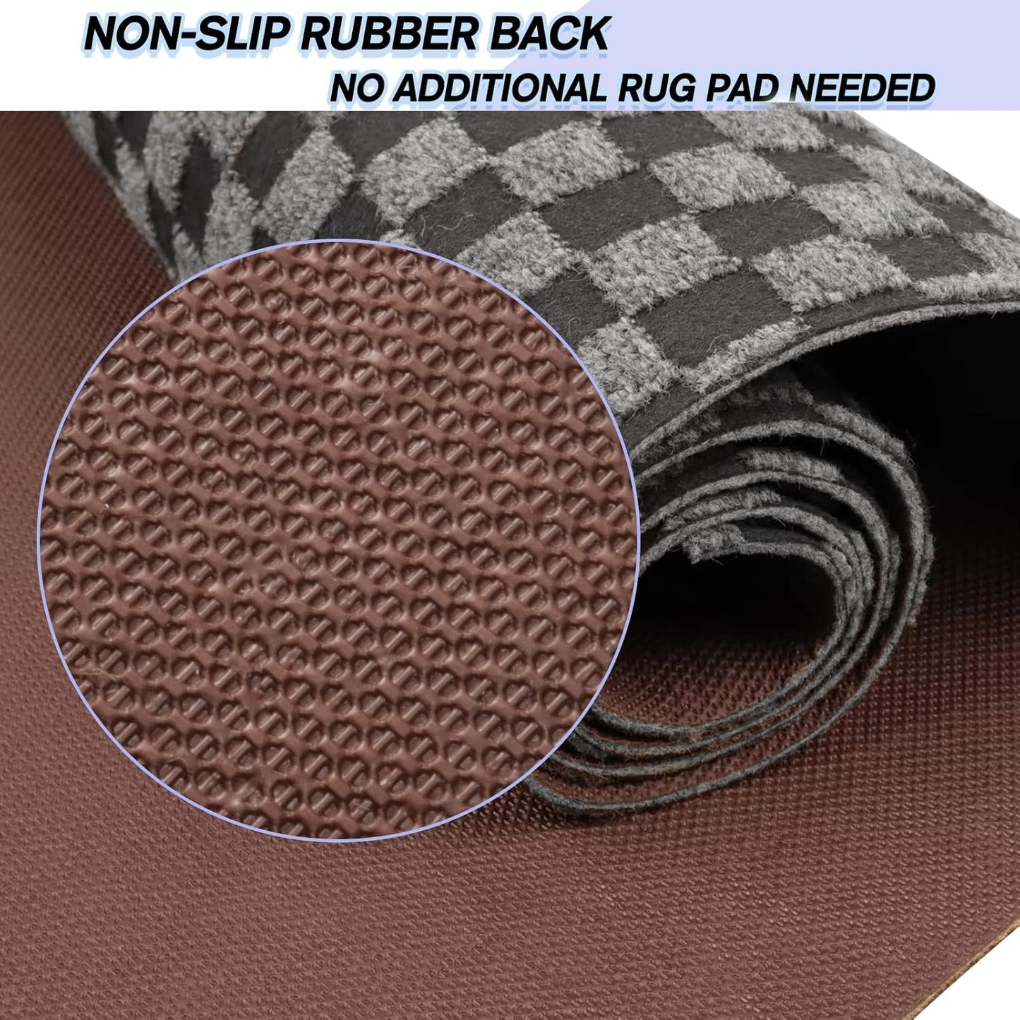 Custom Size Backed Non-Slip Area Rugs Runner, Easy Clean, Waterproof Runner Rugs for Hallway Entryway, Kitchen, Laundry, 3FT x 8FT, Gray Checkered