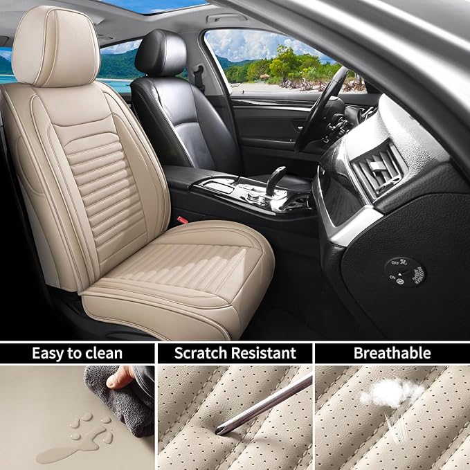 Front Seat Covers Fit for Toyota RAV4 2001-2026, Car Seat Covers Front Seats, Breathable Faux Leather Automotive Seat Covers Front Pair Anti-Slip Seat Cover(Beige, Front)