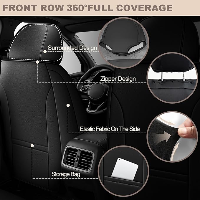 TTX LIGHTING for Chevy Trailblazer 2021-2026 Seat Covers: Waterproof Leather Seat Protector with Airbag Compatible (2 Front Seats,Black)