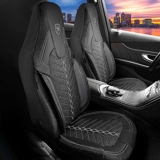 Premium Car Seat Covers Front Seat - Linen Car Seat Cover for SUV, Cars, Most Pickups, Black-Grey Stitching, Car Seat Protector, Car Seat Covers Front Seats, Car Seat Protector