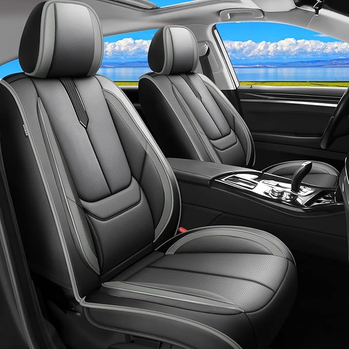 Fit Avalon Car Seat Covers for Toyota Avalon 2001-2024 2025 2026 -Upgraded Premium Waterproof & Breathable Leather,Airbag Compatible,All-Weather Seat Cushion Protector,2 Front/Black-Grey