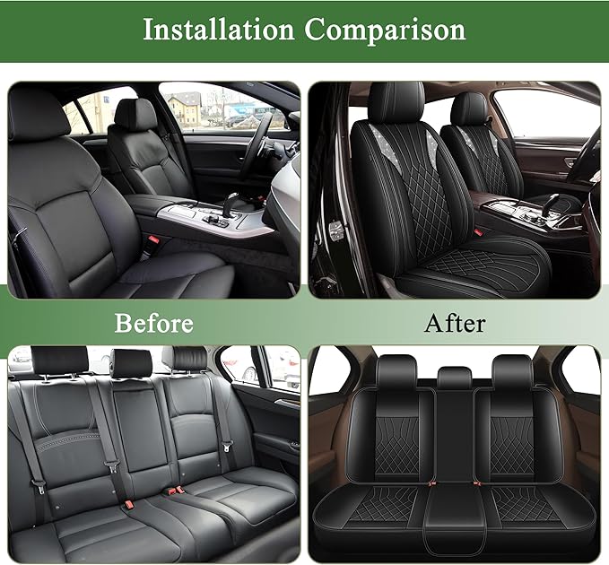 Bling Diamond Embroidered Seat Covers for Nissan Rogue Sport 2017-2022, Full Set 5 Seats, Sparkle Rhinestone Breathable Perforated Faux Leather Car Seat Covers for Women (Black)