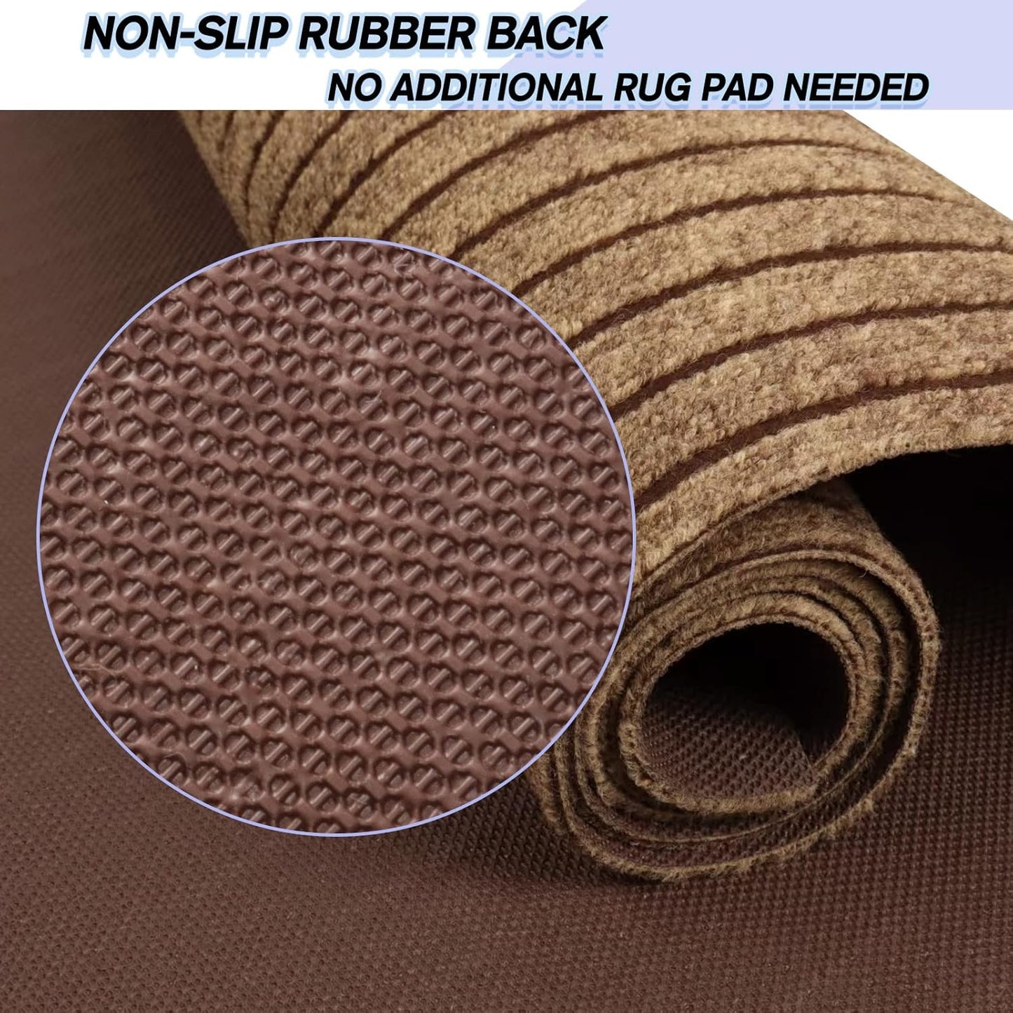 Custom Size Backed Non-Slip Area Rugs Runner, Easy Clean, Waterproof Runner Rugs for Hallway Entryway, Kitchen, Laundry, 3FT x 34FT, Brown Stripe