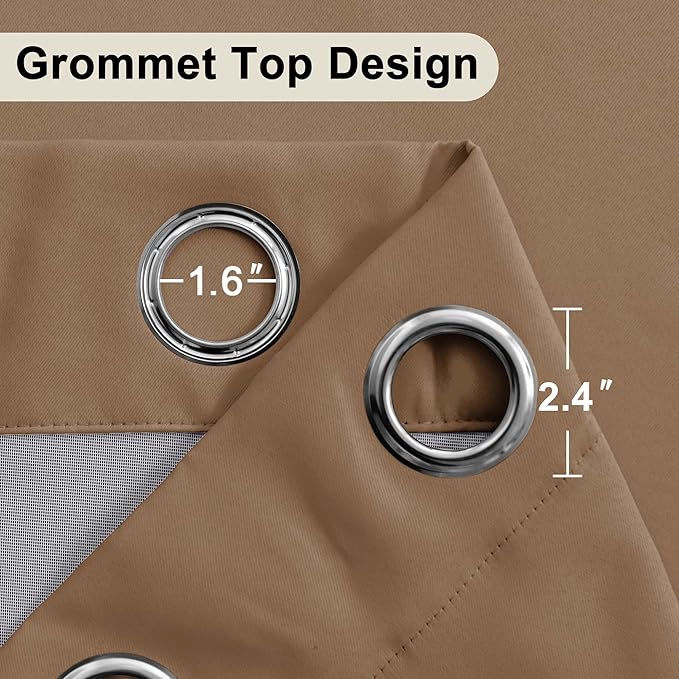 XWZO 100% Blackout Curtains with Tiebacks- 2 Thick Layers Completely Shaded Window Treatment Thermal Insulated Lined Drapes for Bedroom/Patio Door, Grommet, Cappuccino, W42 x L54, Set of 2 Panels