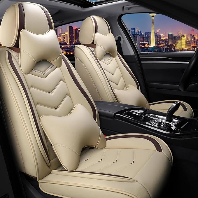 CTDS Car Seat Covers for Toyota Corolla 2000-2026, Stylish Sport Seat Cover, Premium Nappa Leather Car Seat Cover. Automobile Seat Covers Sets.(Luxury 2 Seats/Beige)