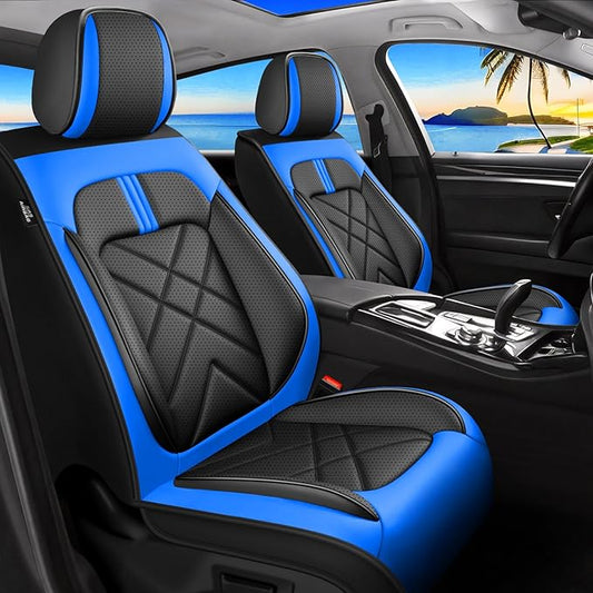 CX-5 Car Seat Covers Custom Fit for Mazda CX-5 2013-2025 2026, Full Coverage Leather Waterproof Breathable Seat Covers, Automotive Seat Protectors, Airbag Compatible(2 Front Seats, Black-Blue)