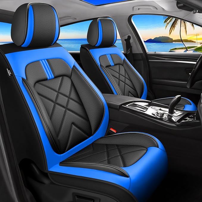 CX-5 Car Seat Covers Custom Fit for Mazda CX-5 2013-2025 2026, Full Coverage Leather Waterproof Breathable Seat Covers, Automotive Seat Protectors, Airbag Compatible(Full Set Seats, Black-Blue)