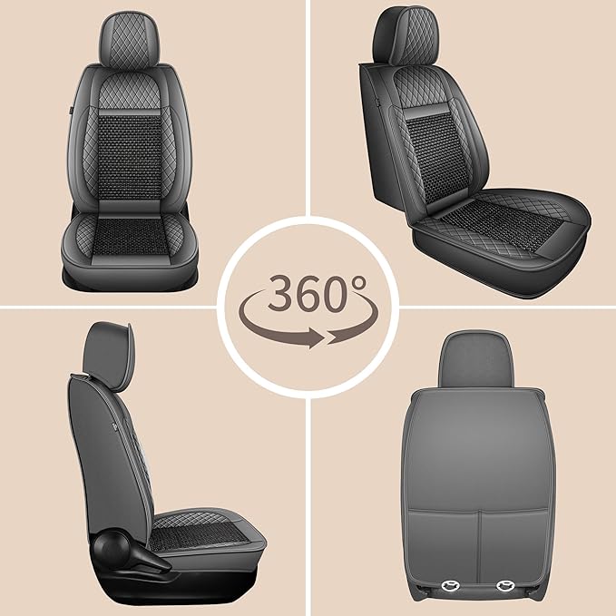 TTX LIGHTING for Lexus RX 350 2007-2026 Car Seat Covers, Breathable Ice Silk & Leather Seat Protector, Cool & Anti-Sweat for Long Driving, Airbag Compatible, 2 Front Seats (Black&Gray)