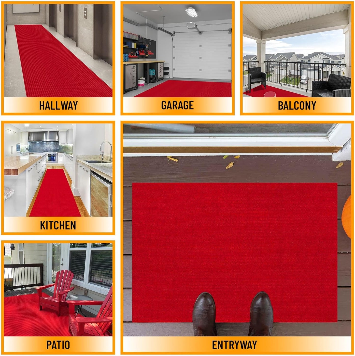 Ottomanson 2' x 25' Hallway Runner with Scraper Pile - Extra Durable Non-Slip Rug Mat for Indoor & Outdoor Use - Ideal for Kitchen, Entryway, Patio & Garage - High-Traffic Carpet, Red
