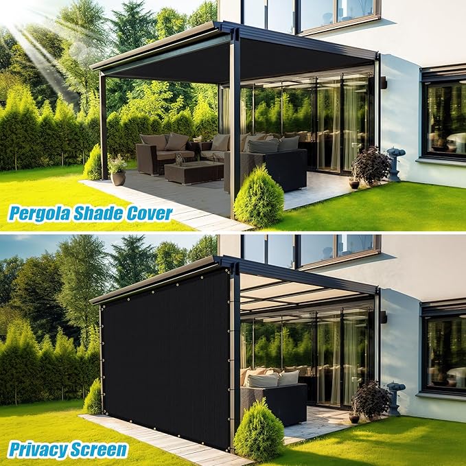 Amagenix 90% Shade Fabric 11'X 17' Black Sun Shade Cloth with Grommets for Pergola Replacement Shade Cover Canopy, Heavy Duty, Cable Zip Ties Included (We Customized)