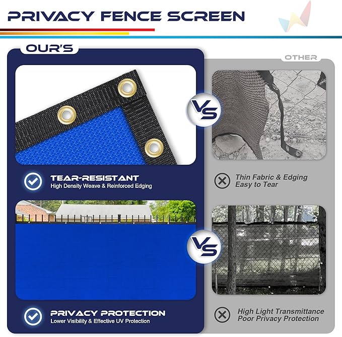 Windscreen4less Privacy Fence Screen Heavy Duty Windscreen Fencing Mesh Fabric Shade Net Cover with Brass Grommtes for Outdoor Wall Garden Yard Pool Deck, 8'x139' Blue