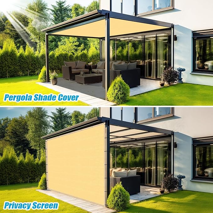 Amagenix 90% Shade Fabric 6'X 8' Sand Sun Shade Cloth with Grommets for Pergola Replacement Shade Cover Canopy, Heavy Duty, Cable Zip Ties Included (We Customized)