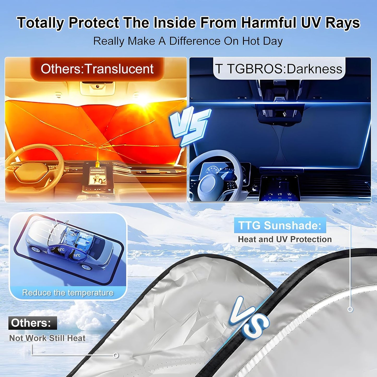 T TGBROS Windshield Sun Shade for Toyota Camry 2018-2024 Accessories Foldable Sun Shield Front Window Sunshade Cover Sun Visor Cover Block Heat and Sun Protection