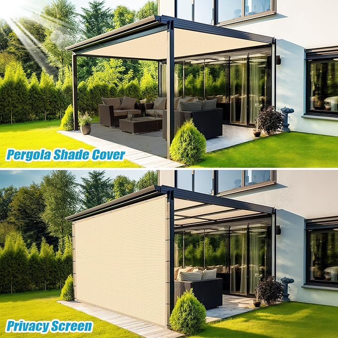 Amagenix 90% Pergola Shade Cover 5' X 11' Sun Shade Cloth with Grommets for Outdoor Garden Patio Porch, Commercial Grade 200 GSM - Cable Zip Ties Included (We Customized) GN108, Wheat