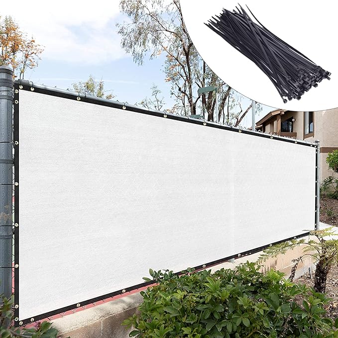 Royal Shade Custom Size 5' x 62' White Fence Privacy Screen Windscreen Cover Netting Mesh Fabric Cloth - Cable Zip Ties Included (We Make Custom Size)
