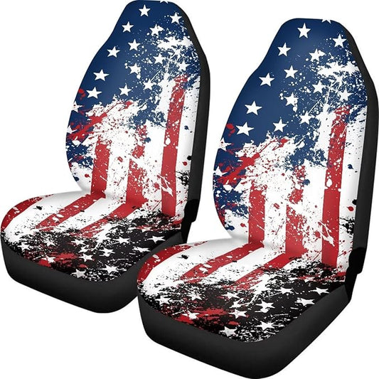 ELEQIN America Flag 2 Pack Front Car Seat Covers Universal Seat Protector Car Interior Decor Mat Covers for Auto SUV Van Truck Car Interior Decor