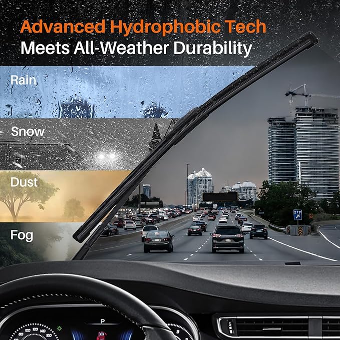DOG TAIL Water Repellent Silicone Wiper Blades 24" 20" Set with Multiple Adapters and 2 Refills, Automotive Replacement Front Windshield Wiper Blades for My Car with Water Repellency Formula DropClear