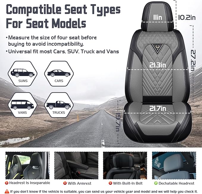 Truck Seat Covers for Ford Ranger 2019-2026, Waterproof Premium Leather Full Coverage Car Seat Covers, Muscle Sport Style Auto Interior Seat Cover Sets (Full Set/Black Gray)