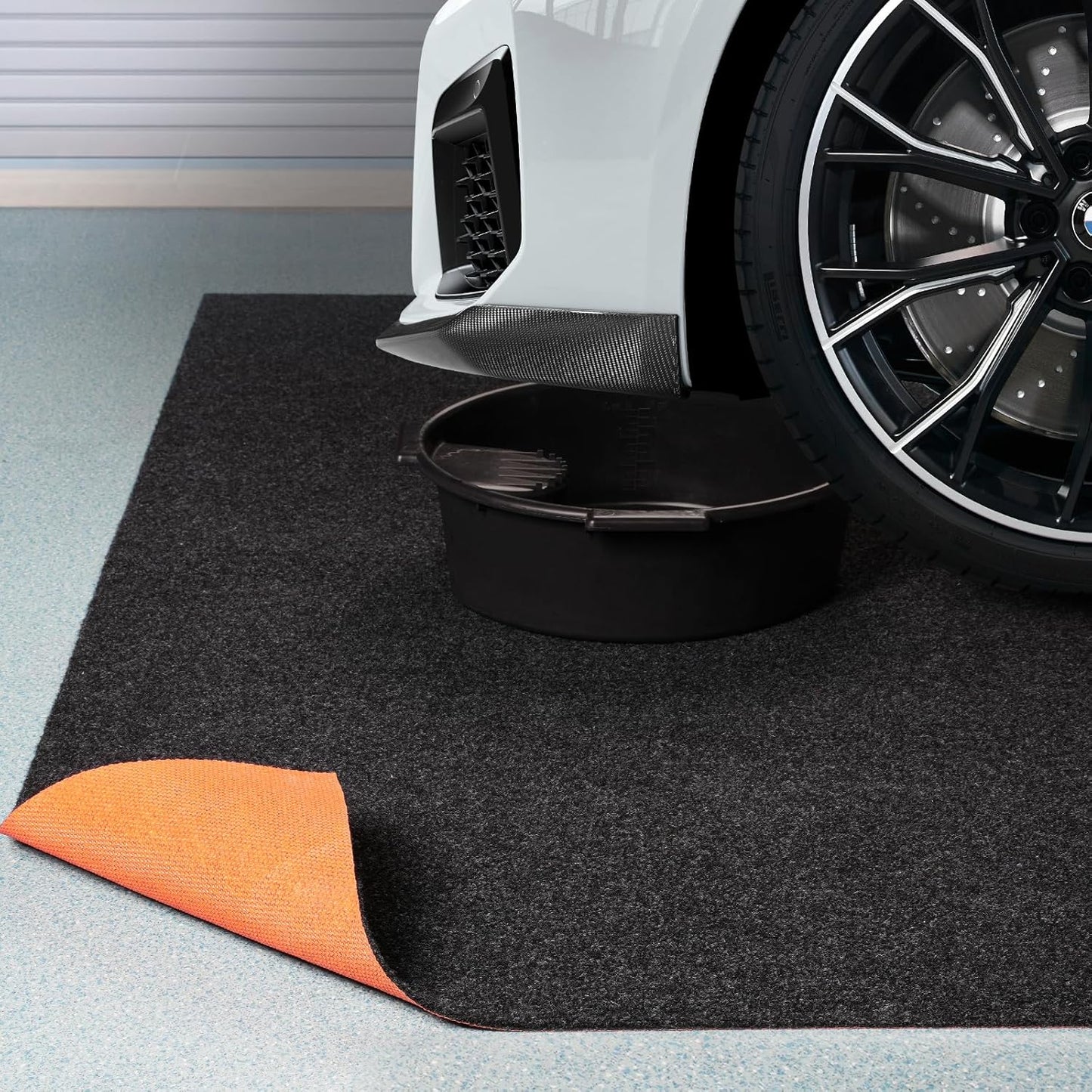 Heavy Duty Oil Spill Mat, Garage Floor Mat for Under Car, 64" X 64", Waterproof, 1/4" Rubber Backing Protects Floor, Reusable, Absorbs All Types of Spills (Black, 64" X 64")