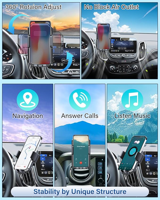 PZK Car Phone Mount for Chevrolet Chevy Trax 2024 2025 Accessories Accessories Custom Air Vent Chevy Car Phone Holder Auto Lock Hands Free 360° Rotation Cell Phone Automobile Phone Cradles