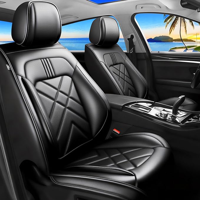 CX-3 Car Seat Covers Custom Fit for Mazda CX-3 2016-2021, Full Coverage Premium Leather Waterproof Breathable Seat Covers, Automotive Seat Protectors, Airbag Compatible(Full Set Seats, Black)