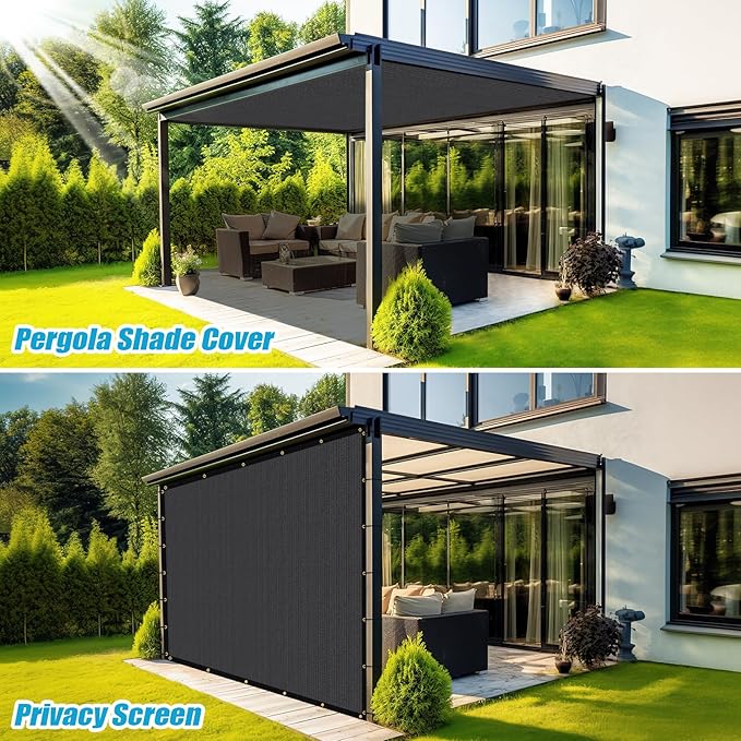 Amagenix 90% Pergola Shade Cover 13'X 23' Dark Gray Sun Shade Cloth with Grommets for Outdoor Garden Patio Porch-Commercial Grade 200 GSM-Cable Zip Ties Included (We Customized)