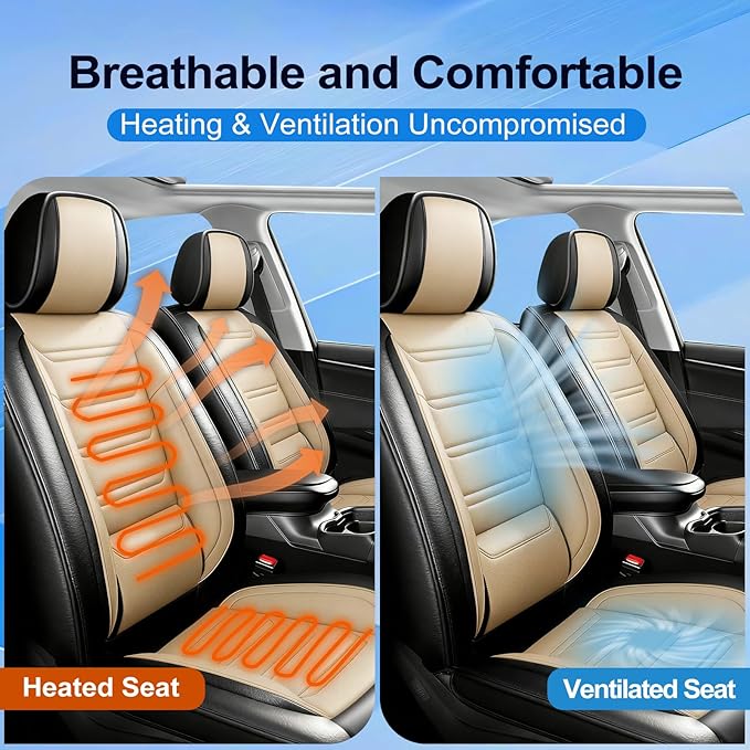 Fit CX-30 Car Seat Covers for Select Mazda CX30 2020-2025, Full Coverage Leather, Airbag Compatible, Luxury Waterproof All Weather Seat Protector, Full Set, Black+Beige