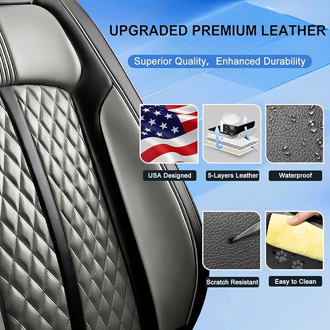 Fit CRV Car Seat Covers for Select Honda CR-V 2011-2026 - Premium Full Coverage Leather, Airbag Compatible, Waterproof & All Weather Seat Protector, Airbag Compatible, Full Set, Black+Gray
