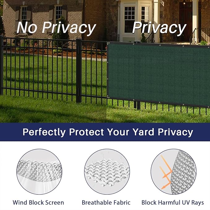 Windscreen4less Privacy Fence Screen Heavy Duty Windscreen Fencing Mesh Fabric Shade Net Cover with Brass Grommtes for Outdoor Wall Garden Yard Pool Deck, 8'x229' Green