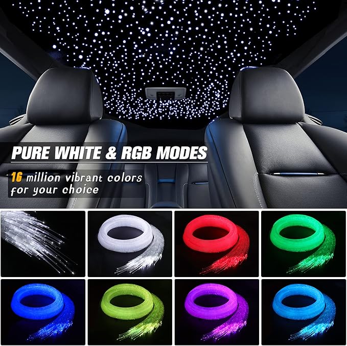 16W Starlight Headliner Kit, Star Lights for Car Roof&Home Decoration, Fiber Cable 500pcs*0.03in*13.1ft RGBW Star Light Headliner with Bluetooth APP/Remote Control/Music Mode