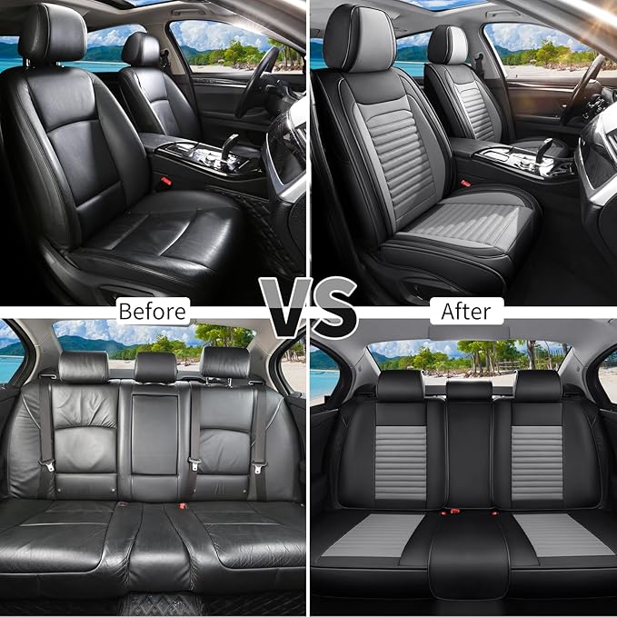 Car Seat Covers Full Set Fit for Toyota Prius 2001-2026, Premium Faux Leather Car Seat Protector,Breathable Anti-Slip Full Wrapping Edge Seat Covers(Black&Gray,Full Set)