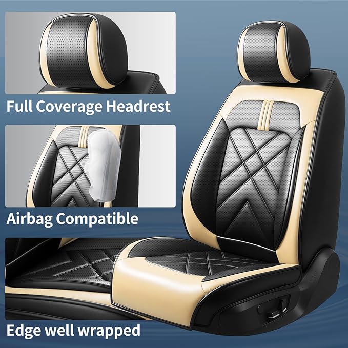 CX-30 Car Seat Covers Fit for Mazda CX-30 2020-2026, Full Coverage Premium Leather Waterproof Breathable Seat Covers, Automotive Seat Protectors, Airbag Compatible(Full Set Seats, Black Beige)