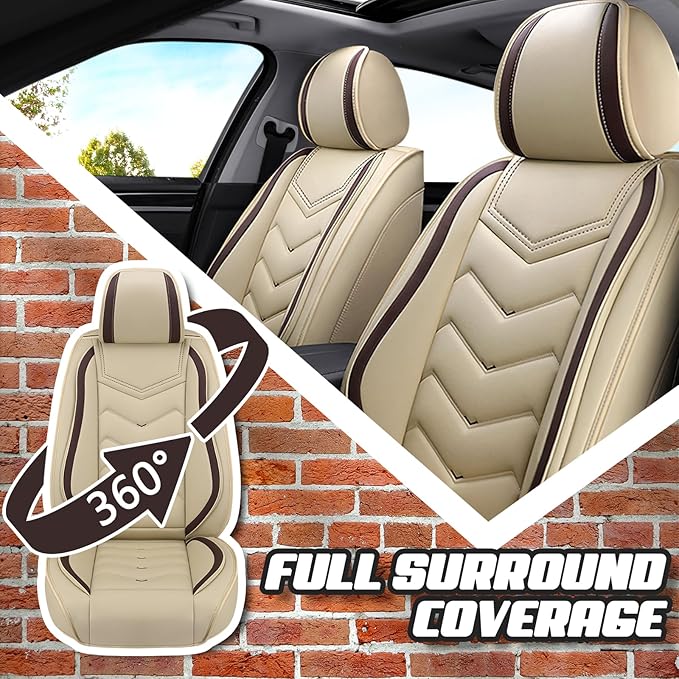 Car Seat Covers for Ford Expedition 2000-2026, Premium Nappa Leather Car Seat Cover, Stylish Sport Seat Covers， Automobile Seat Cover Sets.(Standard 5 Seats/Beige)