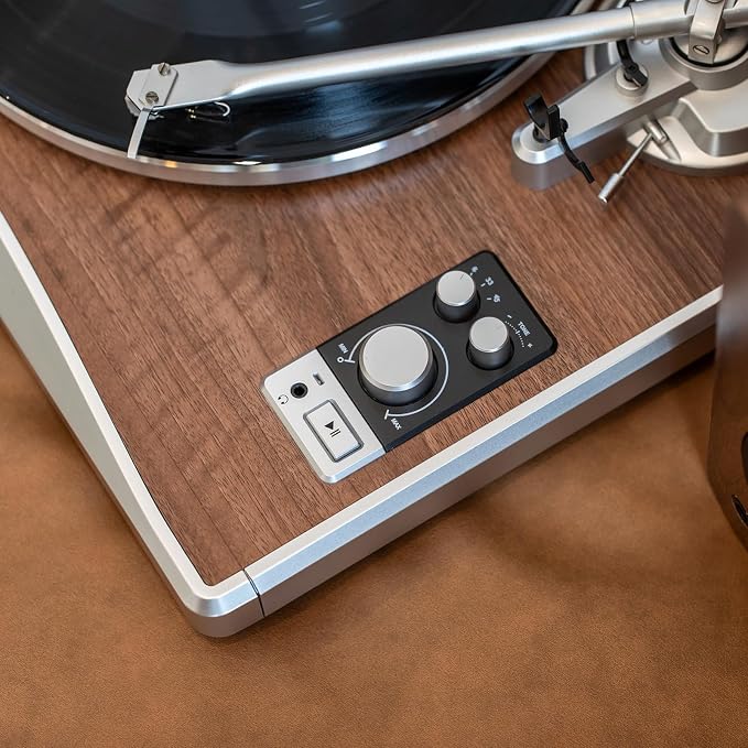 KORUS Record Player with External Speakers, Belt-Drive Turntable 2-Speed