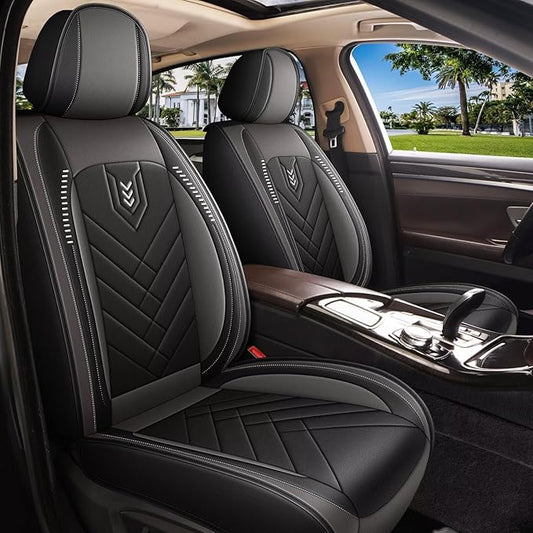 AOMSAZTO Car Seat Covers Full Set Fit for BMW X5 2007-2025 2026 Faux Leather Waterproof Seat Covers Automotive Seat Cushion Protector(5 Seats, Black&Grey)