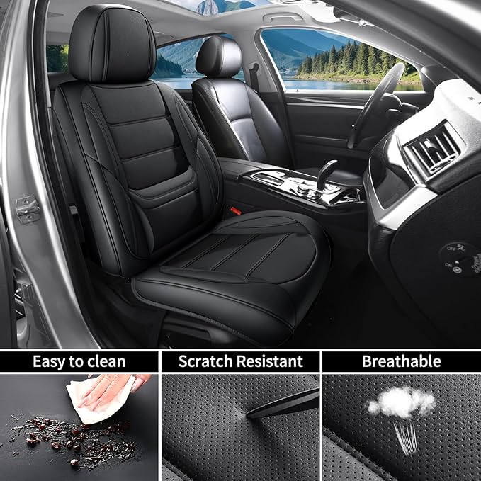Car Seat Covers Full Set Custom Fit for Pontiac Vibe 2003-2010,Premium Faux Leather with Lumbar Support, Breathable, Anti-Slip & Soft Touch(Black,Fullset)
