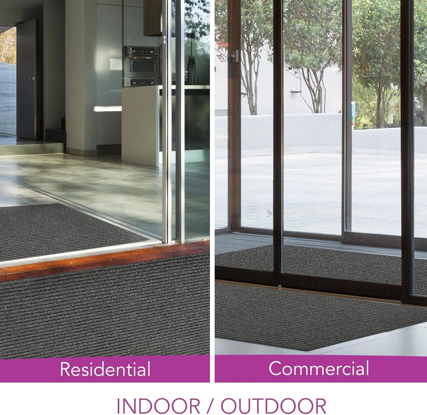 iCustomRug Spartan Weather Warrior Indoor/Outdoor Utility Ribbed Carpet Runner with Non-Slip Thermoplastic Rubber Backing, 3ft X 20ft in Charcoal