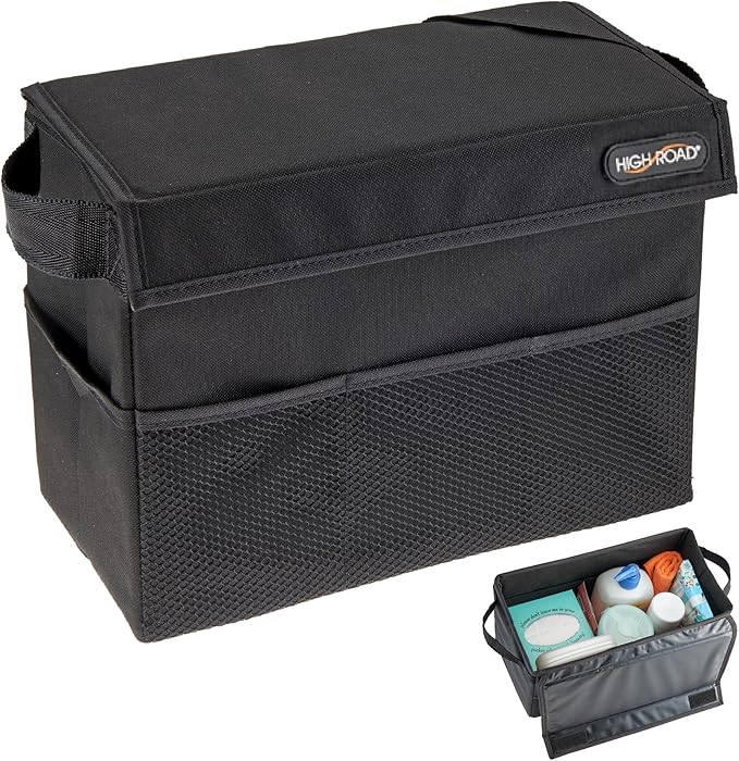 High Road Carganizer Car Storage Bin with Lid - Multipurpose Storage Box for Car for the Back Seat, Front Seat or Trunk - Univeral Car Organizer Fits All Vehicles