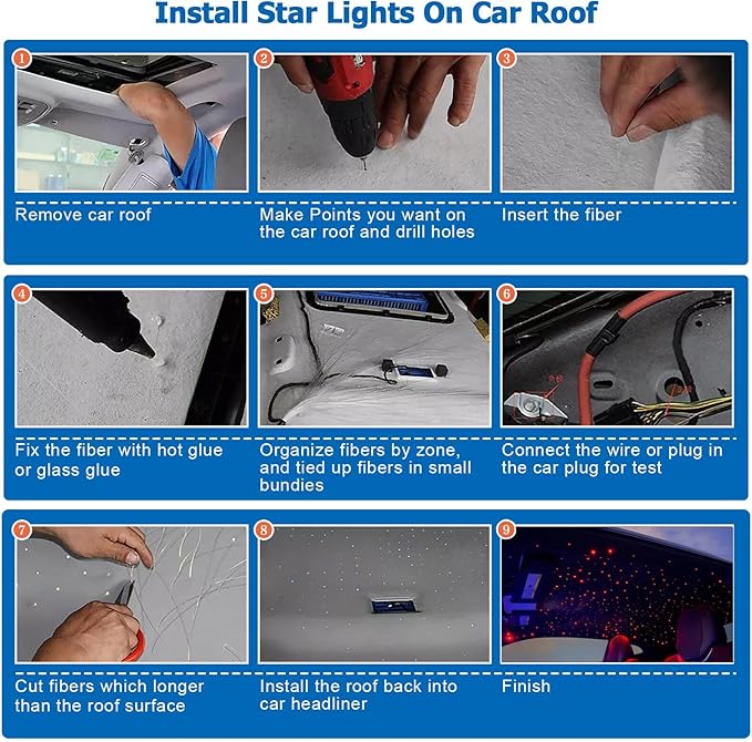 AZIMOM Mini 6W Twinkle 600pcs Fiber Optic Starlight Headliner Kit for Car Home 0.03in 13.1ft End Glow Fiber Strands Sound-Activated APP& Remote Control Starlight Engine