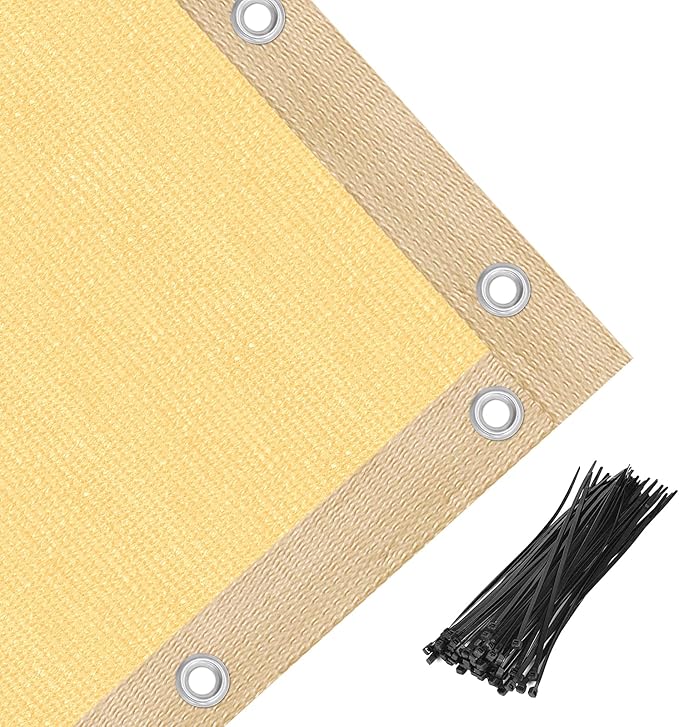 Amagenix 90% Shade Fabric 14'X 22' Sand Sun Shade Cloth with Grommets for Pergola Replacement Shade Cover Canopy, Heavy Duty, Cable Zip Ties Included (We Customized)
