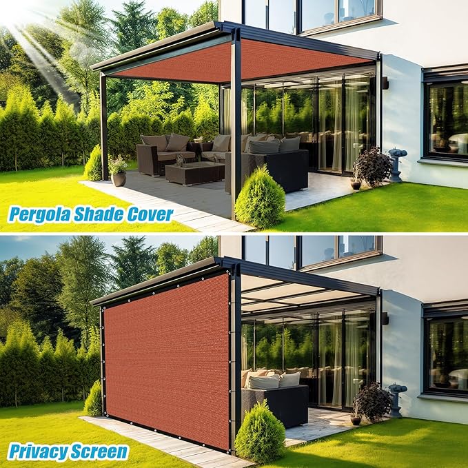 Amagenix 90% Pergola Shade Cover 11' X 11' Sun Shade Cloth with Grommets for Outdoor Garden Patio Porch, Commercial Grade 200 GSM - Cable Zip Ties Included (We Customized) GN108, Rust Red