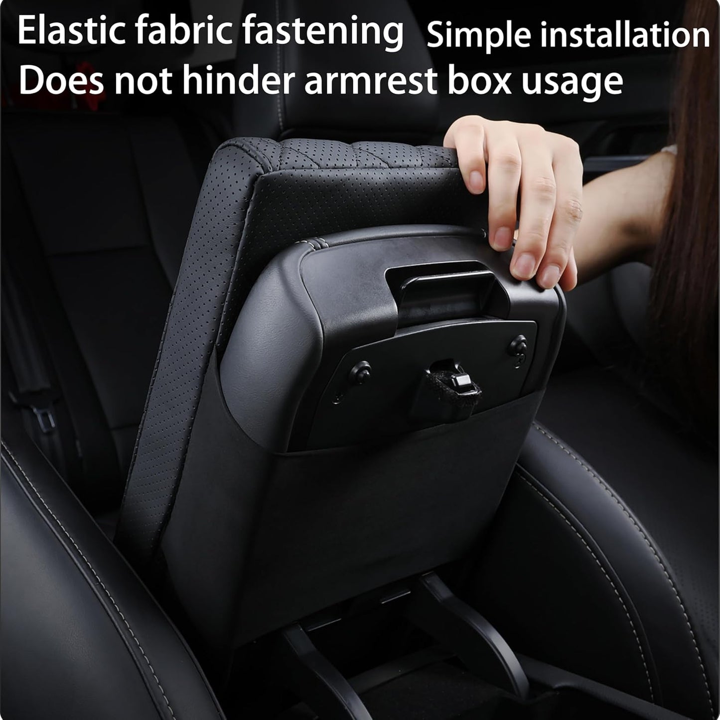 Car Center Console Cover pad Genuine Cowhide Leather,Black Armrest Box mat, Vehicle Arm Rest Cushion Protector,Memory Foam true cow Leather (sizeB 14 x 8 x 2.2 inch(midsize cars and SUVs)