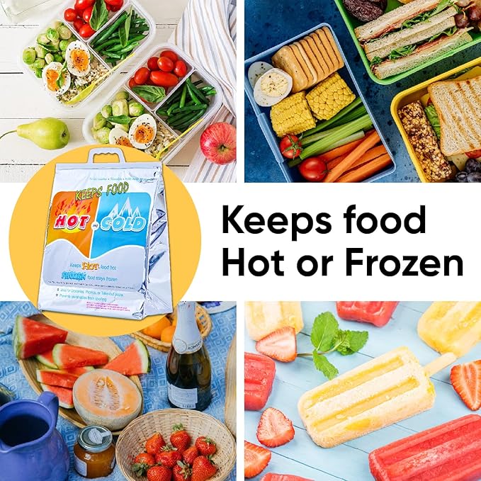 Superio Hot and Cold Stand Up Reusable Insulated Bag- 12 Pack Food Storage for Frozen Items & Hot Items Including Lunch Bags & Grocery Shopping Bags Reinforced Heavy Duty Refrigerated Totes…