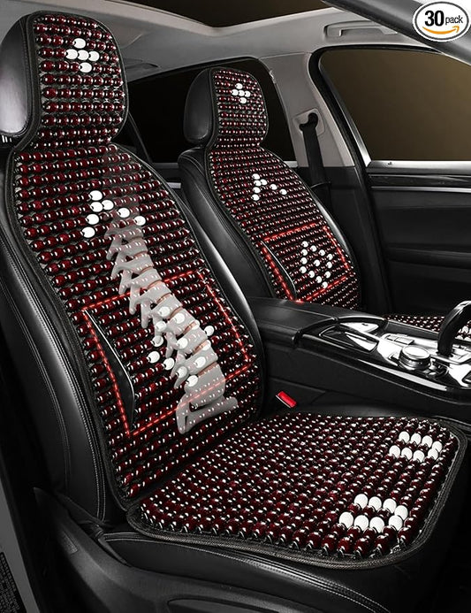 Wood Beaded Car Seat Cover Massaging Breathable Cooling Natural Wood Bead Cushion Universal Fit for Sedan, SUV & Truck. The Ergonomic Lumbar Support Can Relieve Painful from Long Trips