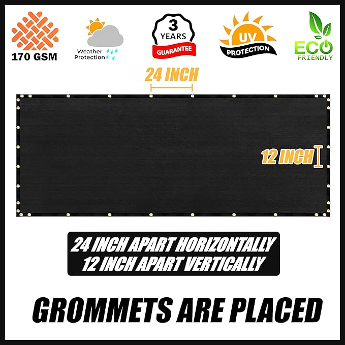 Royal Shade Custom Size 5' x 11' Black Fence Privacy Screen Windscreen Cover Netting Mesh Fabric Cloth - Cable Zip Ties Included (We Make Custom Size)
