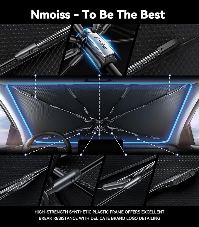 Windshield Sun Shade Umbrella for Jeep - [Vinyl Coating Heat Shield] Protect Car from Sun Rays & Heat Damage Keep Cool and Protect Interior, Spring Structure Edge