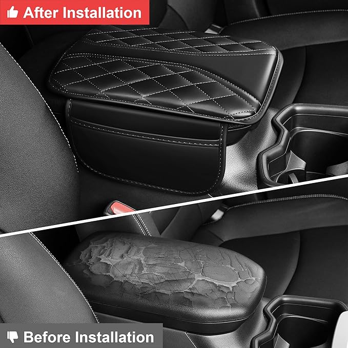 Car Center Console Cover Fit for Jeep Compass 2018-2025 - Leather Armrest Covers with 2 Storage Pockets(Black)