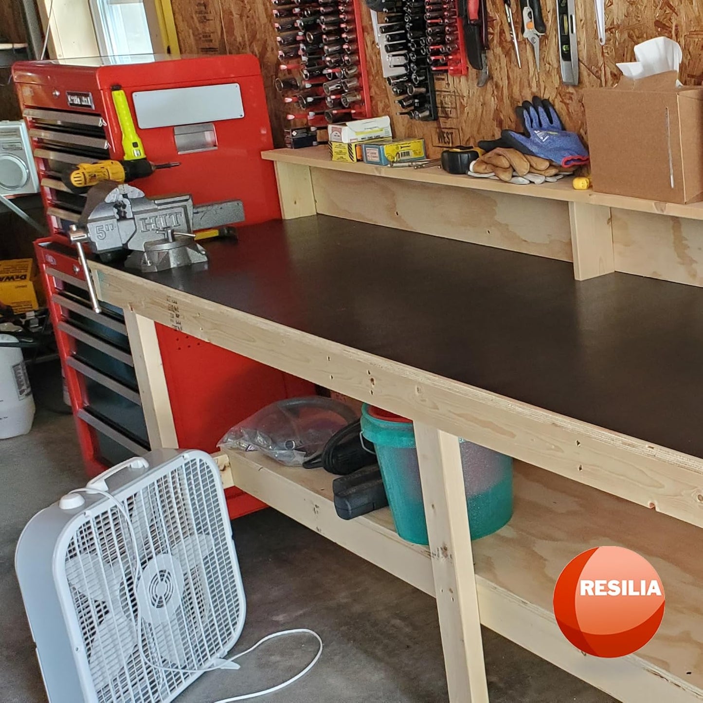 RESILIA Work Bench Mat - 22" X 96", Scratch-Resistant PVC Mats - Protect Your Workbench, Table, or Tool Station from Painting, Woodworking, Crafting, Building, & More, Black, Made in The USA